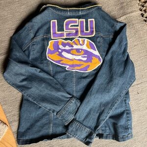 Blue jean jackets, LSU tigers, hand painted